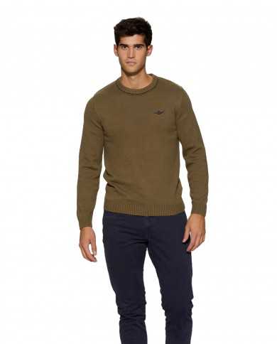 maglia verde militare da uomo con ricamo aquila | AERONAUTICA MILITARE