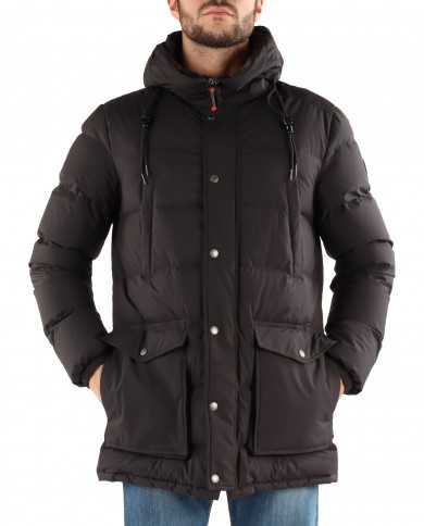 giaccone nero da uomo imbottito in vera piuma e logato | MUSEUM