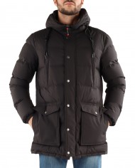 giaccone nero da uomo imbottito in vera piuma e logato | MUSEUM