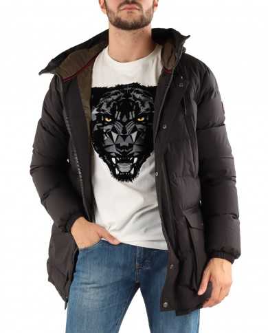 giaccone nero da uomo imbottito in vera piuma e logato | MUSEUM