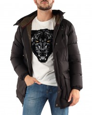 giaccone nero da uomo imbottito in vera piuma e logato | MUSEUM