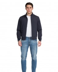 giacca impermeabile deep blue con colletto alto e bottoni | MUSEUM