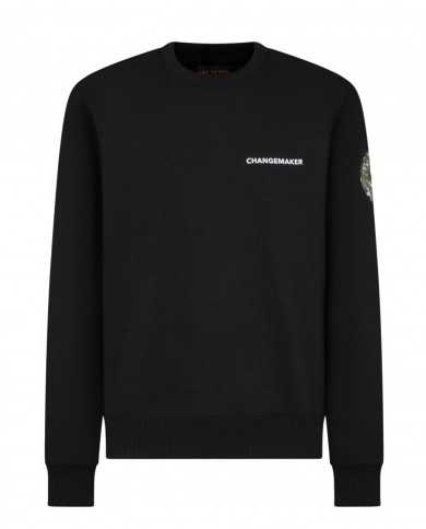 felpa nera da uomo con scritta e logo camouflage | SAVE THE DUCK