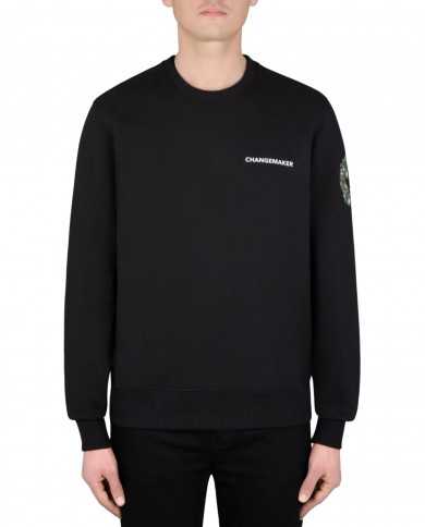 felpa nera da uomo con scritta e logo camouflage | SAVE THE DUCK