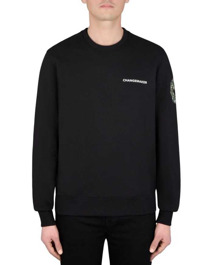 felpa nera da uomo con scritta e logo camouflage | SAVE THE DUCK