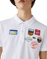 polo bianca da uomo con patchwork e logo ricamato | LACOSTE
