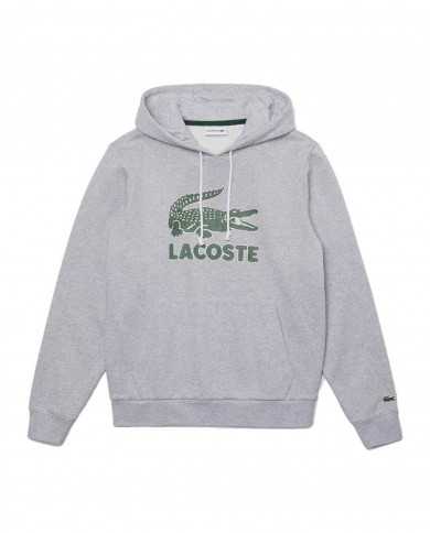 felpa grigio chine da uomo con maxi logo e logo ricamo | LACOSTE