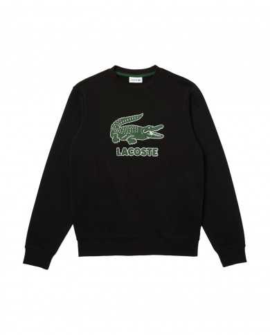 felpa nero da uomo con maxi logo centrale | LACOSTE