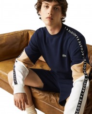 felpa navy da uomo con maniche beige/bianche e logo stripes | LACOSTE felpa navy da uomo con maniche beige/bianche e logo stripes | LACOSTE