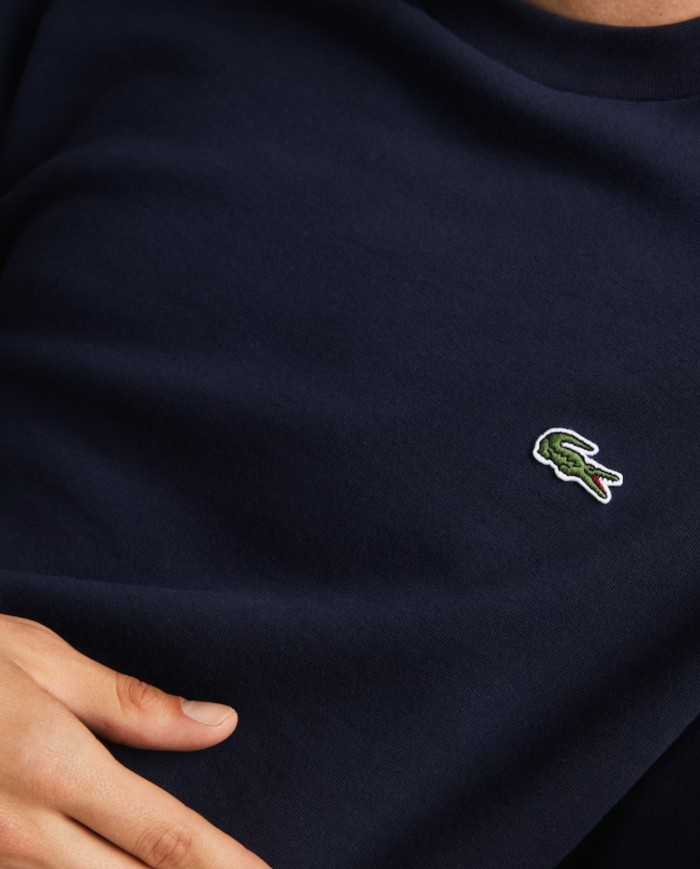 felpa navy da uomo con maniche beige/bianche e logo stripes | LACOSTE felpa navy da uomo con maniche beige/bianche e logo stripes | LACOSTE