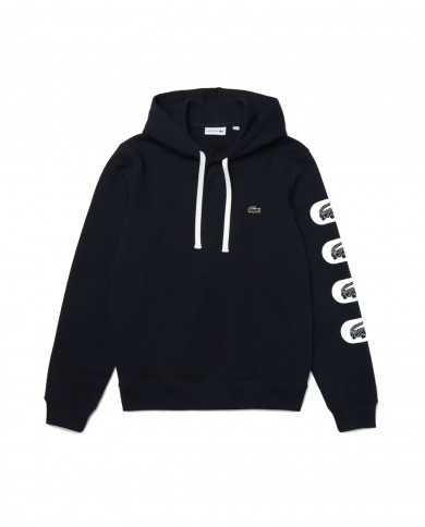 felpa blue navy da uomo con stampa logo all-over sul braccio | LACOSTE