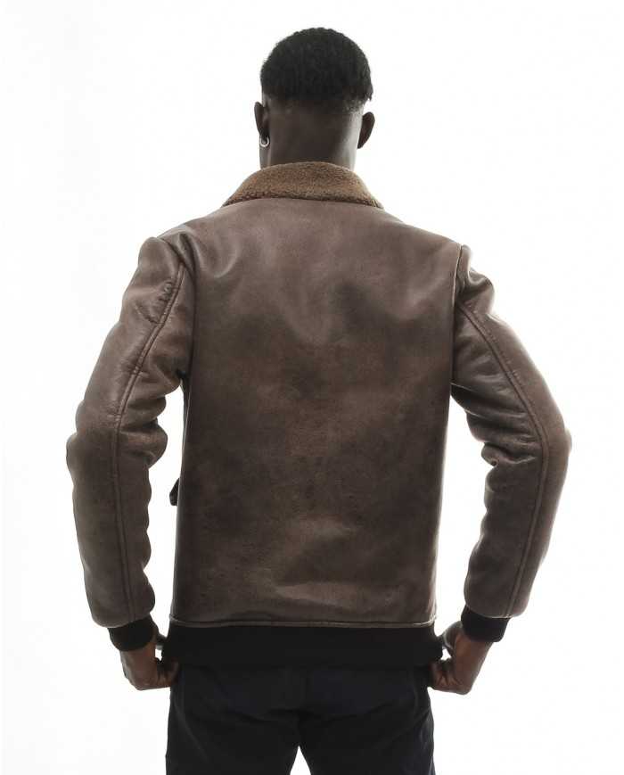 cappotto nero da uomo con colletto in pile ed effetto usurato | BOB cappotto nero da uomo con colletto in pile ed effetto usurato | BOB