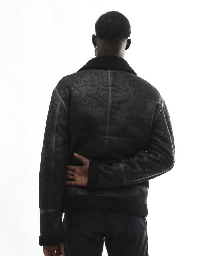 cappotto nero da uomo con interno in pile ed effetto usurato | BOB