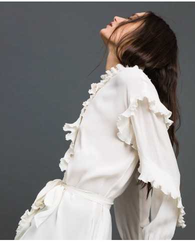 TWINSET Vestito Donna A-TI Abito Tunica Misto Seta Crepe Cinta Bian...