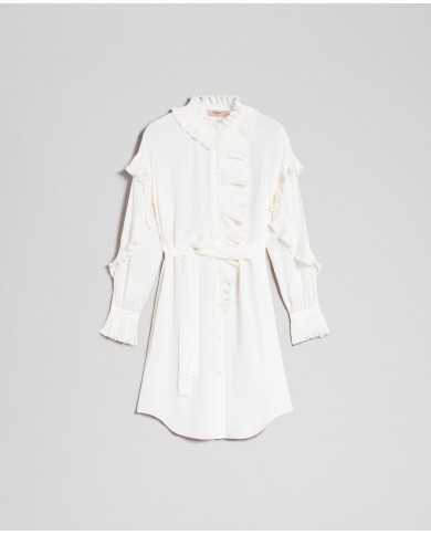 TWINSET Vestito Donna A-TI Abito Tunica Misto Seta Crepe Cinta Bian...