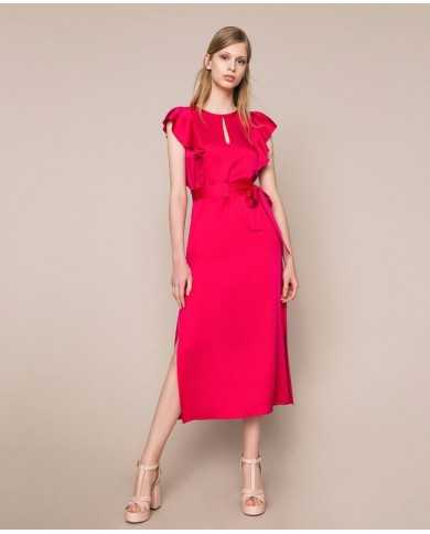 Abito lungo amarena donna con maniche corte a volant | TWINSET Abito lungo amarena donna con maniche corte a volant | TWINSET