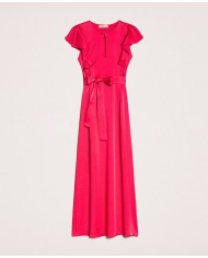 Abito lungo amarena donna con maniche corte a volant | TWINSET Abito lungo amarena donna con maniche corte a volant | TWINSET