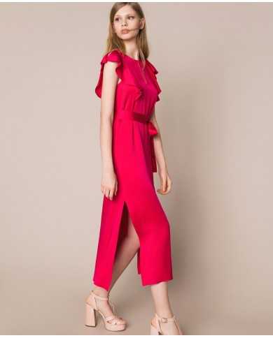 Abito lungo amarena donna con maniche corte a volant | TWINSET Abito lungo amarena donna con maniche corte a volant | TWINSET
