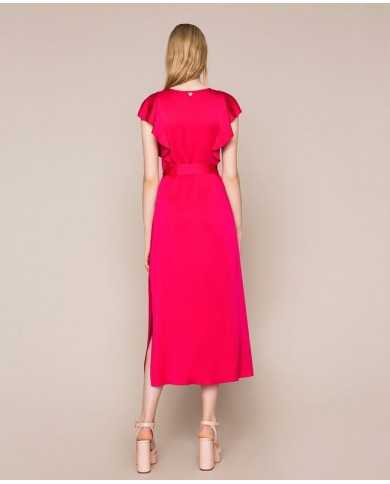 Abito lungo amarena donna con maniche corte a volant | TWINSET Abito lungo amarena donna con maniche corte a volant | TWINSET