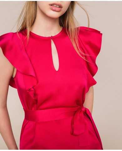 Abito lungo amarena donna con maniche corte a volant | TWINSET Abito lungo amarena donna con maniche corte a volant | TWINSET