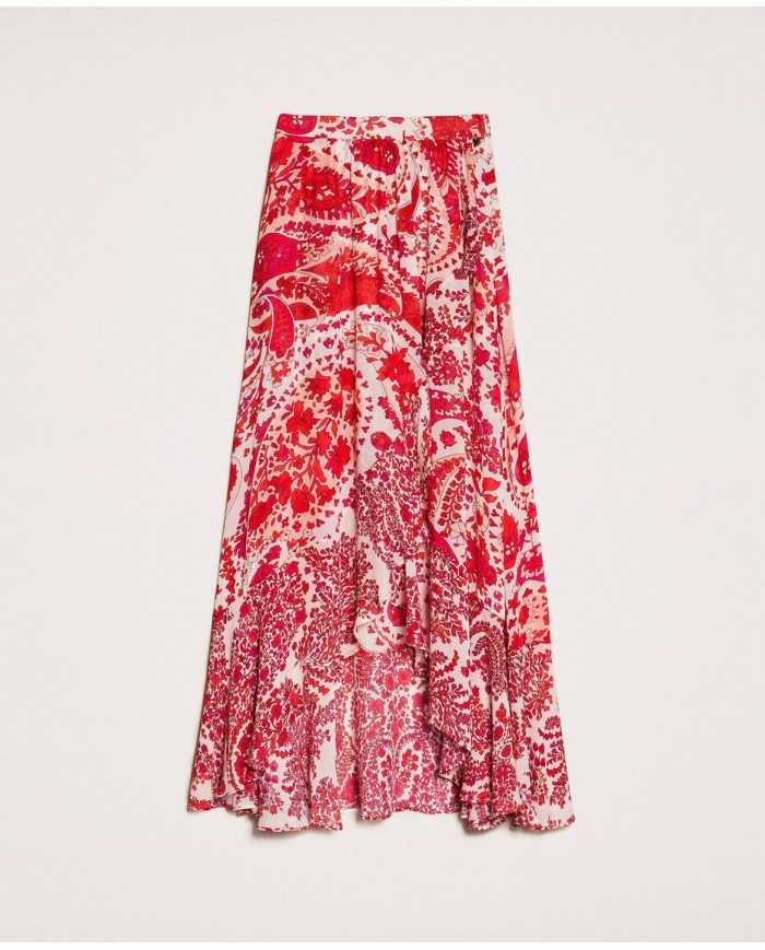 Gonna lunga asimmetrica rosso/bocciolo donna con stampa | TWINSET Gonna lunga asimmetrica rosso/bocciolo donna con stampa | TWINSET