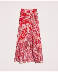 Gonna lunga asimmetrica rosso/bocciolo donna con stampa | TWINSET Gonna lunga asimmetrica rosso/bocciolo donna con stampa | TWINSET