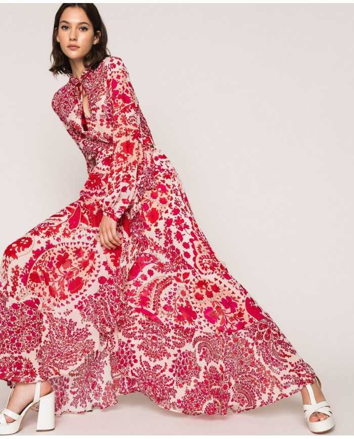 Gonna lunga asimmetrica rosso/bocciolo donna con stampa | TWINSET Gonna lunga asimmetrica rosso/bocciolo donna con stampa | TWINSET