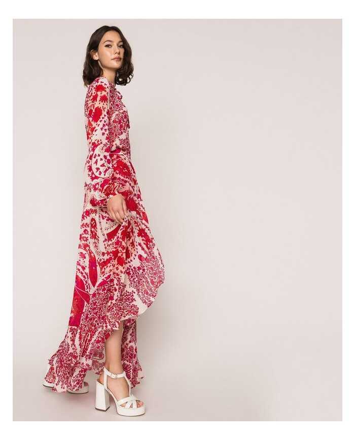 Gonna lunga asimmetrica rosso/bocciolo donna con stampa | TWINSET Gonna lunga asimmetrica rosso/bocciolo donna con stampa | TWINSET