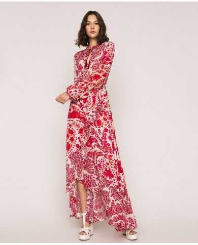 Gonna lunga asimmetrica rosso/bocciolo donna con stampa | TWINSET Gonna lunga asimmetrica rosso/bocciolo donna con stampa | TWINSET