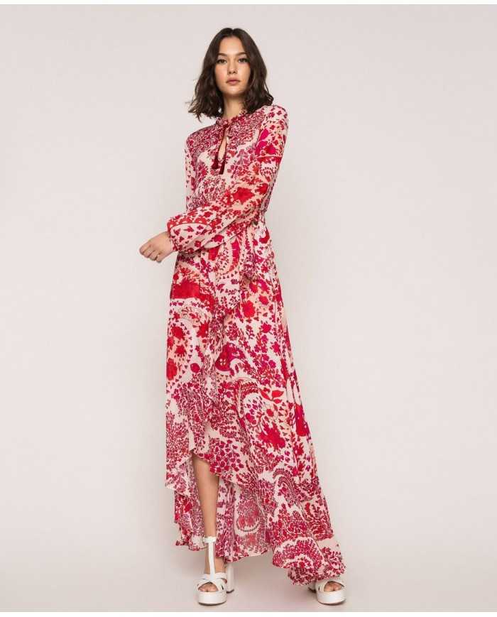 Gonna lunga asimmetrica rosso/bocciolo donna con stampa | TWINSET Gonna lunga asimmetrica rosso/bocciolo donna con stampa | TWINSET