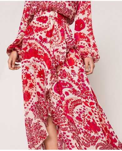 Gonna lunga asimmetrica rosso/bocciolo donna con stampa | TWINSET Gonna lunga asimmetrica rosso/bocciolo donna con stampa | TWINSET