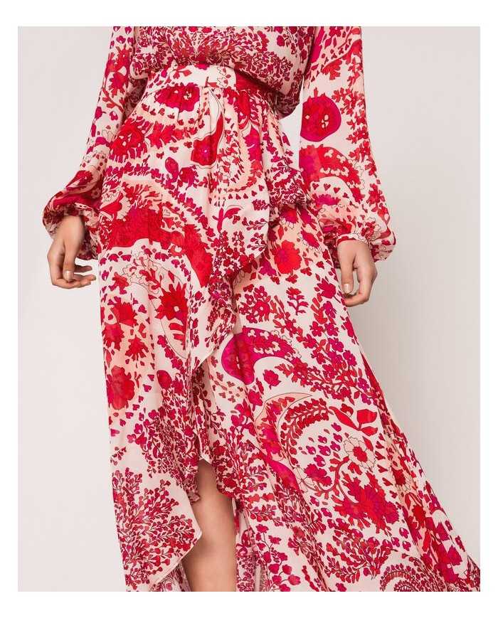 Gonna lunga asimmetrica rosso/bocciolo donna con stampa | TWINSET Gonna lunga asimmetrica rosso/bocciolo donna con stampa | TWINSET