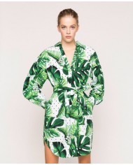 Abito chemisier donna con stampa foglie tropicale pois verde | TWINSET