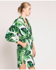 Abito chemisier donna con stampa foglie tropicale pois verde | TWINSET