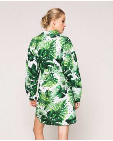 Abito chemisier donna con stampa foglie tropicale pois verde | TWINSET Abito chemisier donna con stampa foglie tropicale pois verde | TWINSET
