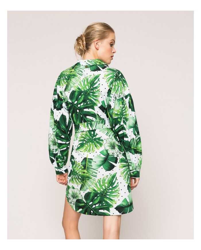 Abito chemisier donna con stampa foglie tropicale pois verde | TWINSET