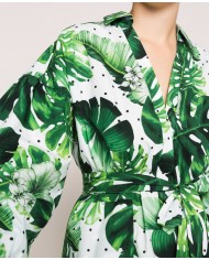 Abito chemisier donna con stampa foglie tropicale pois verde | TWINSET