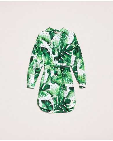 Abito chemisier donna con stampa foglie tropicale pois verde | TWINSET Abito chemisier donna con stampa foglie tropicale pois verde | TWINSET