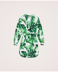 Abito chemisier donna con stampa foglie tropicale pois verde | TWINSET