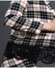 TWINSET Giacca Donna A-TI Blazer Lana Pizzo Bottone Quadri Grigia N...