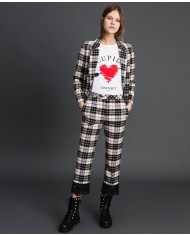 TWINSET Giacca Donna A-TI Blazer Lana Pizzo Bottone Quadri Grigia N...