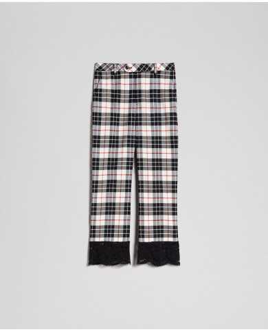 TWINSET Pantaloni Donna A-TI Flare Lana Pizzo Nero Check Quadri Gri...
