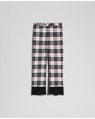 TWINSET Pantaloni Donna A-TI Flare Lana Pizzo Nero Check Quadri Gri...