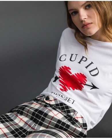 TWINSET Pantaloni Donna A-TI Flare Lana Pizzo Nero Check Quadri Gri...