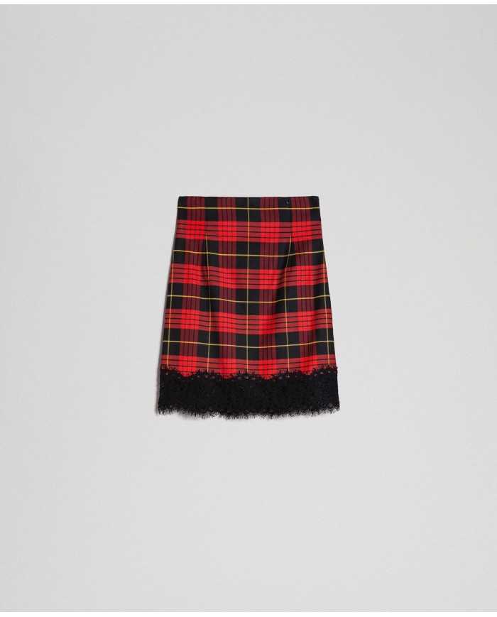 TWINSET Gonna Donna A-TI Corta Vita Alta Lana Quadri Pizzo Zip Ross... TWINSET Gonna Donna A-TI Corta Vita Alta Lana Quadri Pizzo Zip Ross...