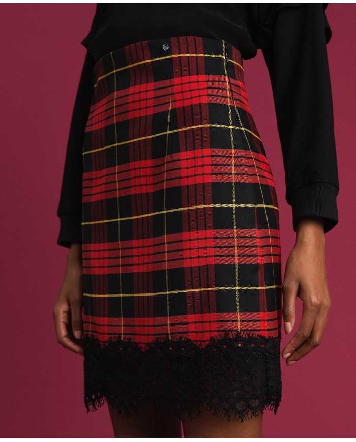 TWINSET Gonna Donna A-TI Corta Vita Alta Lana Quadri Pizzo Zip Ross... TWINSET Gonna Donna A-TI Corta Vita Alta Lana Quadri Pizzo Zip Ross...