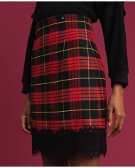 TWINSET Gonna Donna A-TI Corta Vita Alta Lana Quadri Pizzo Zip Ross... TWINSET Gonna Donna A-TI Corta Vita Alta Lana Quadri Pizzo Zip Ross...