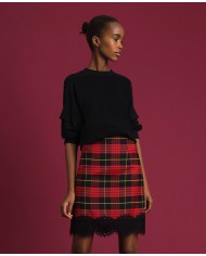 TWINSET Gonna Donna A-TI Corta Vita Alta Lana Quadri Pizzo Zip Ross... TWINSET Gonna Donna A-TI Corta Vita Alta Lana Quadri Pizzo Zip Ross...