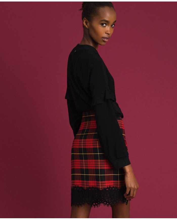 TWINSET Gonna Donna A-TI Corta Vita Alta Lana Quadri Pizzo Zip Ross... TWINSET Gonna Donna A-TI Corta Vita Alta Lana Quadri Pizzo Zip Ross...