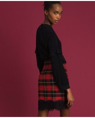 TWINSET Gonna Donna A-TI Corta Vita Alta Lana Quadri Pizzo Zip Ross... TWINSET Gonna Donna A-TI Corta Vita Alta Lana Quadri Pizzo Zip Ross...